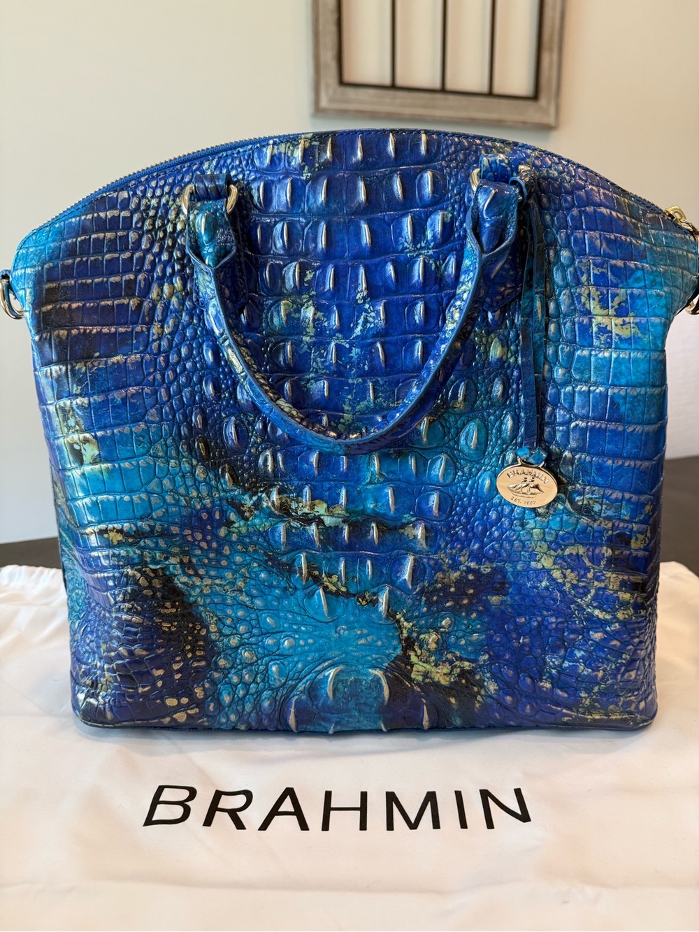Large Duxbury Satchel - Phthalo Melbourne Blue Green Croc-Embossed Leather